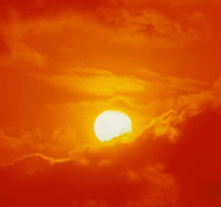 Sun in a red sky.