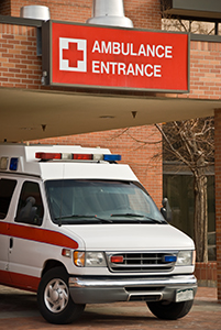 An ambulence at a hospital.