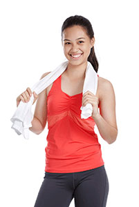 A girl with a workout towel.